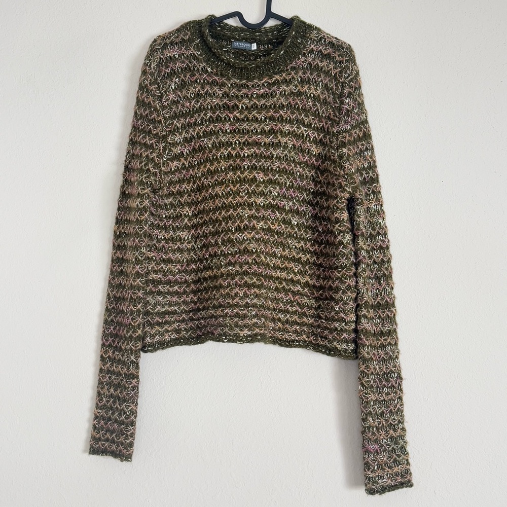 Earthbound Trading Co. Knitted Sweater Size Small Green Criss Cross Stitching